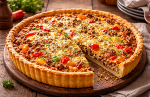 Recette de la quiche aux poivrons et bœuf haché façon grand-mère recette quiche aux poivrons et bœuf haché