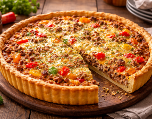 Recette de la quiche aux poivrons et bœuf haché façon grand-mère recette quiche aux poivrons et bœuf haché