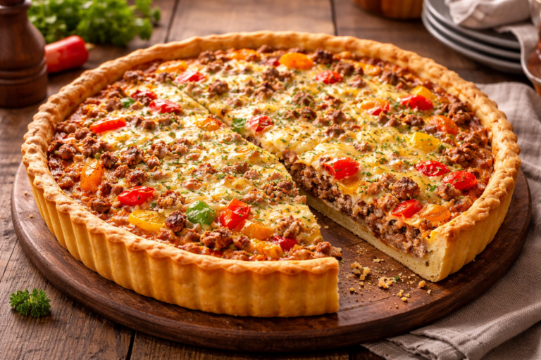 Recette de la quiche aux poivrons et bœuf haché façon grand-mère